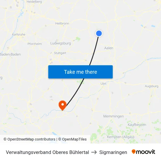 Verwaltungsverband Oberes Bühlertal to Sigmaringen map