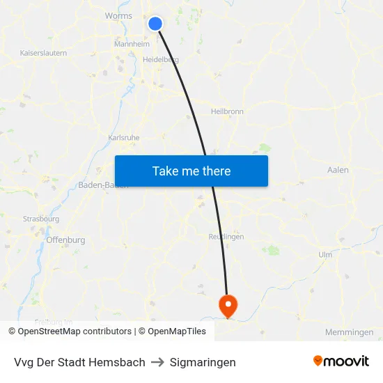 Vvg Der Stadt Hemsbach to Sigmaringen map