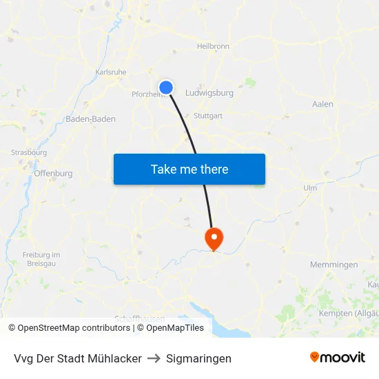 Vvg Der Stadt Mühlacker to Sigmaringen map