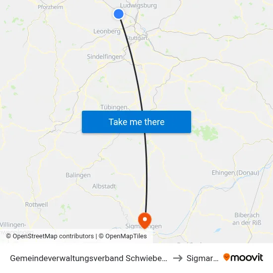 Gemeindeverwaltungsverband Schwieberdingen-Hemmingen to Sigmaringen map