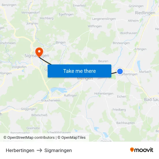Herbertingen to Sigmaringen map