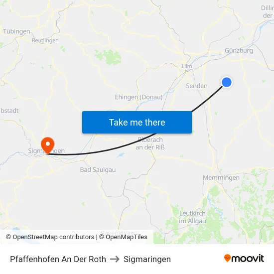 Pfaffenhofen An Der Roth to Sigmaringen map