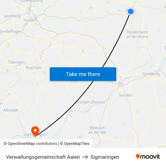 Verwaltungsgemeinschaft Aalen to Sigmaringen map