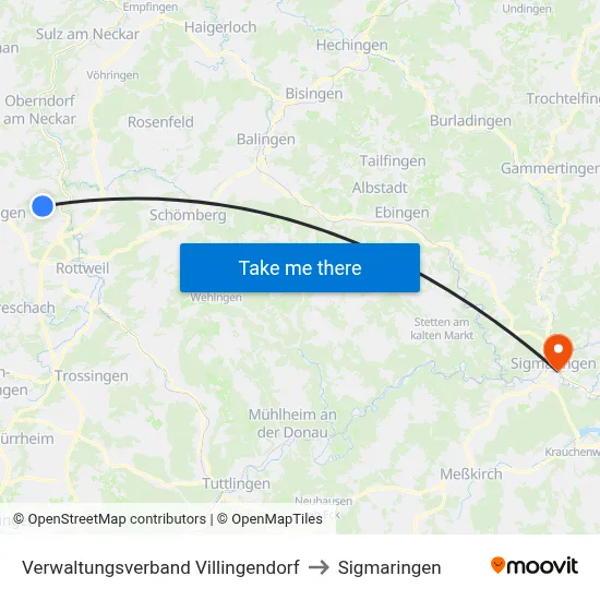 Verwaltungsverband Villingendorf to Sigmaringen map