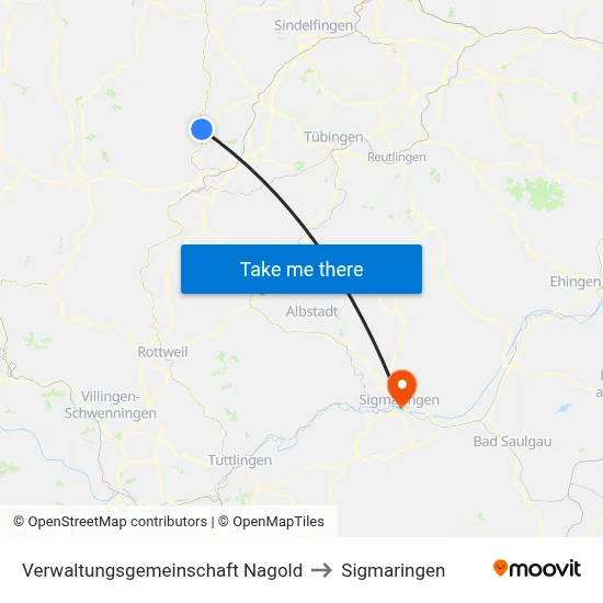 Verwaltungsgemeinschaft Nagold to Sigmaringen map