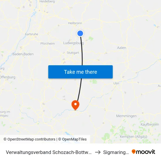 Verwaltungsverband Schozach-Bottwartal to Sigmaringen map