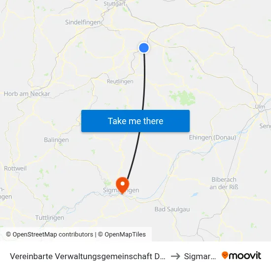 Vereinbarte Verwaltungsgemeinschaft Der Stadt Nürtingen to Sigmaringen map