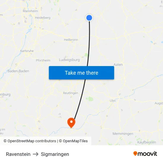 Ravenstein to Sigmaringen map