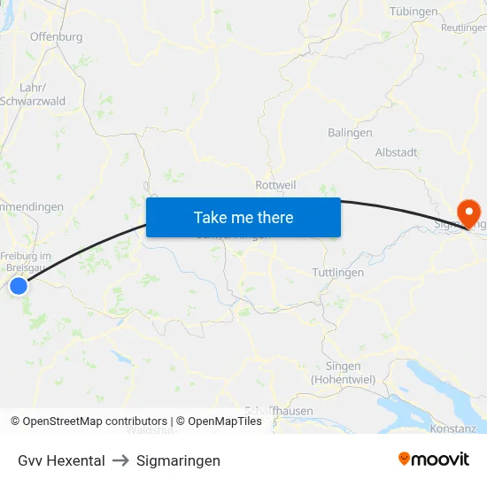 Gvv Hexental to Sigmaringen map