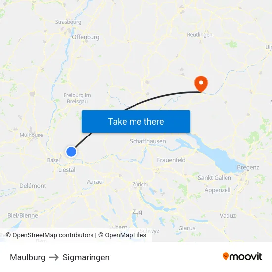 Maulburg to Sigmaringen map
