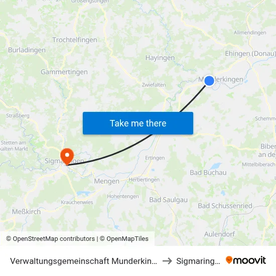 Verwaltungsgemeinschaft Munderkingen to Sigmaringen map