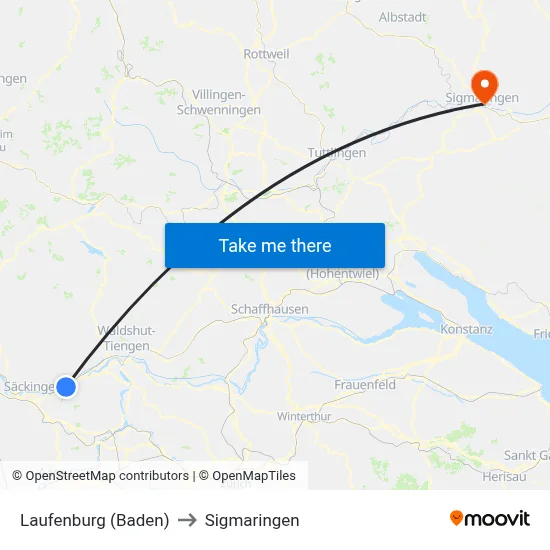 Laufenburg (Baden) to Sigmaringen map