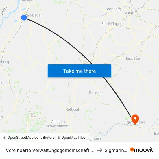 Vereinbarte Verwaltungsgemeinschaft Sinzheim to Sigmaringen map