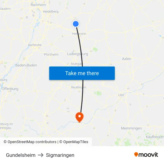 Gundelsheim to Sigmaringen map