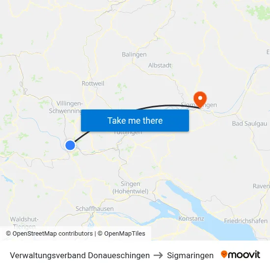 Verwaltungsverband Donaueschingen to Sigmaringen map