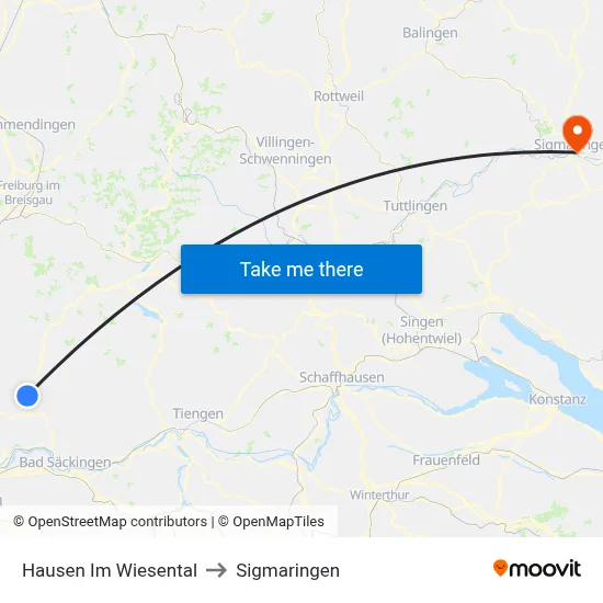 Hausen Im Wiesental to Sigmaringen map