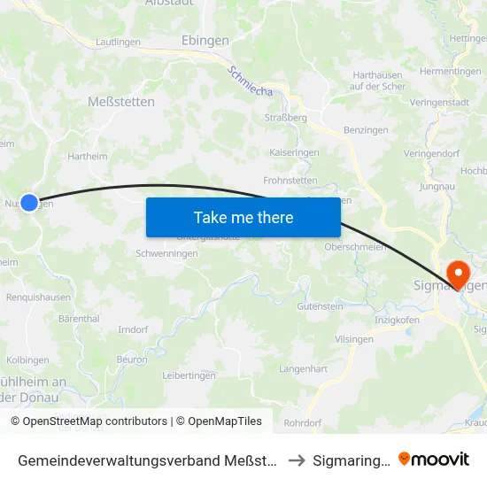Gemeindeverwaltungsverband Meßstetten to Sigmaringen map