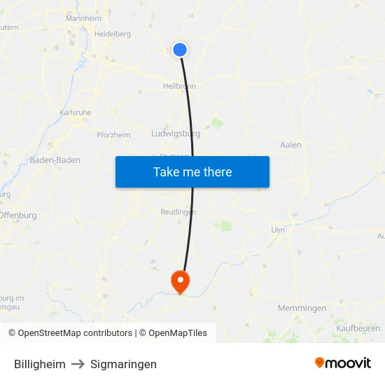 Billigheim to Sigmaringen map