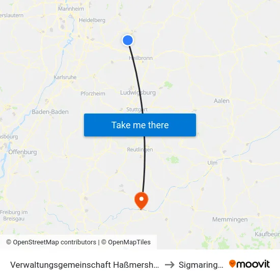 Verwaltungsgemeinschaft Haßmersheim to Sigmaringen map