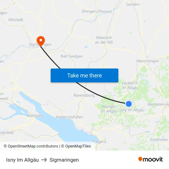 Isny Im Allgäu to Sigmaringen map