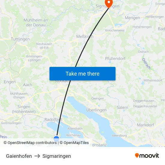 Gaienhofen to Sigmaringen map