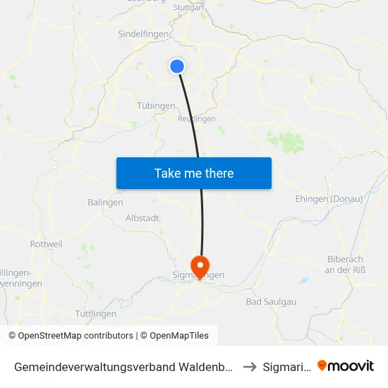 Gemeindeverwaltungsverband Waldenbuch/Steinenbronn to Sigmaringen map