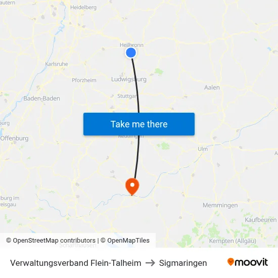 Verwaltungsverband Flein-Talheim to Sigmaringen map
