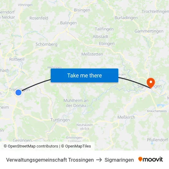 Verwaltungsgemeinschaft Trossingen to Sigmaringen map