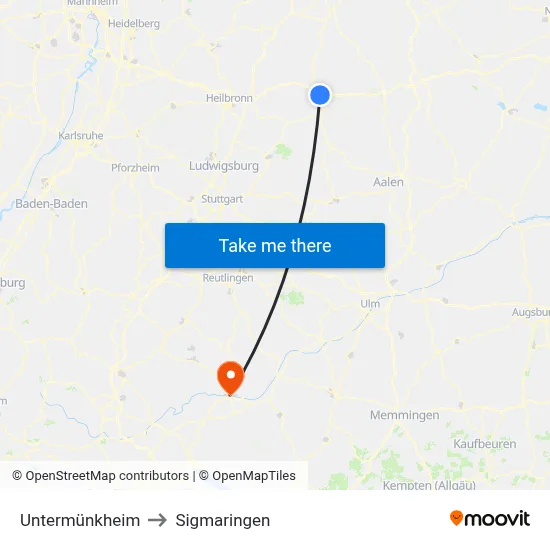 Untermünkheim to Sigmaringen map