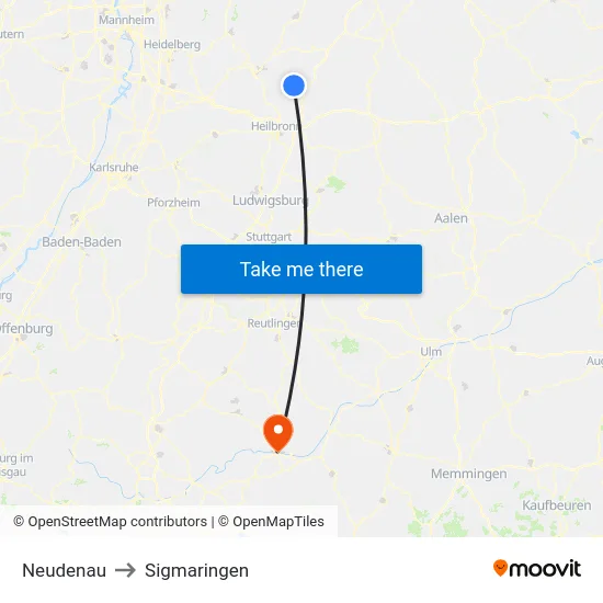 Neudenau to Sigmaringen map