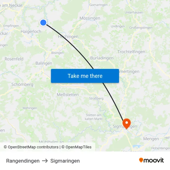 Rangendingen to Sigmaringen map