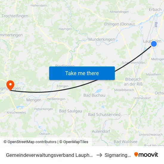 Gemeindeverwaltungsverband Laupheim to Sigmaringen map