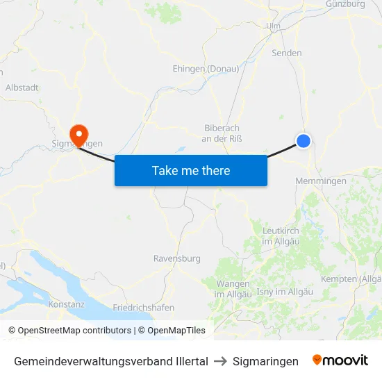 Gemeindeverwaltungsverband Illertal to Sigmaringen map