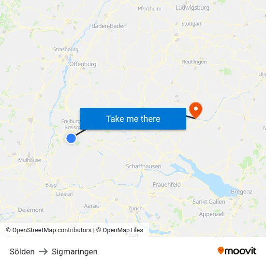Sölden to Sigmaringen map