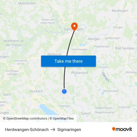 Herdwangen-Schönach to Sigmaringen map