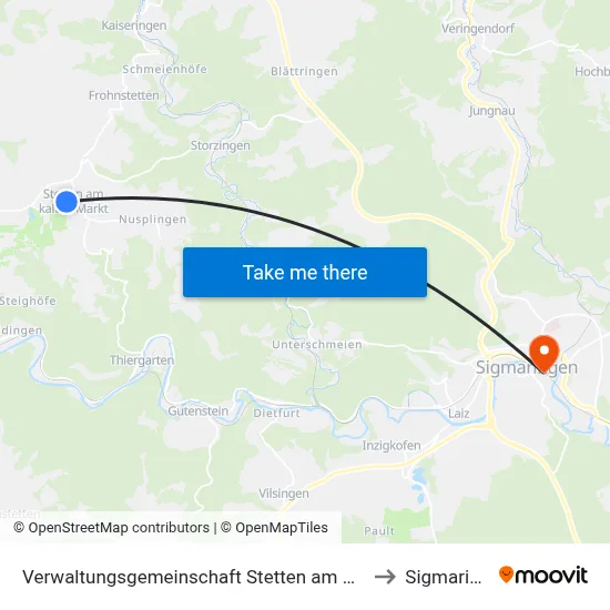 Verwaltungsgemeinschaft Stetten am Kalten Markt to Sigmaringen map
