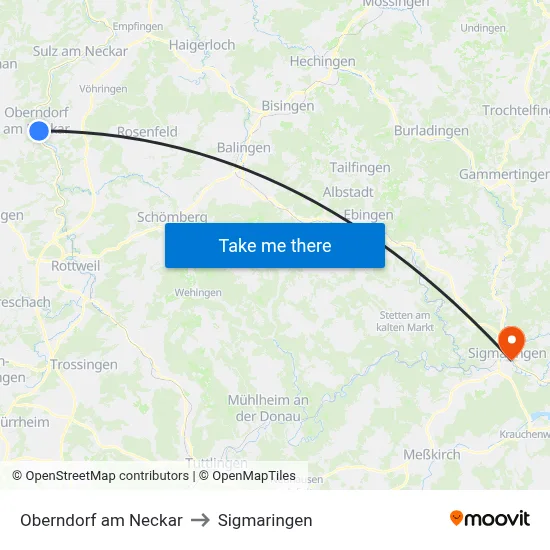 Oberndorf am Neckar to Sigmaringen map