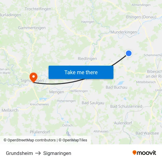 Grundsheim to Sigmaringen map