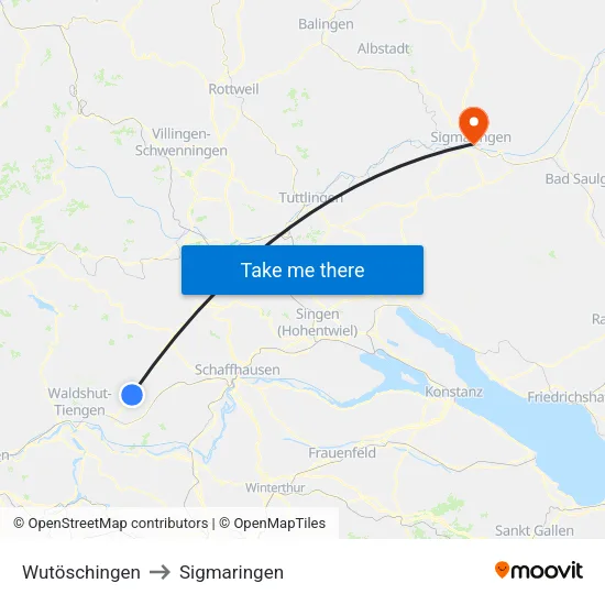 Wutöschingen to Sigmaringen map