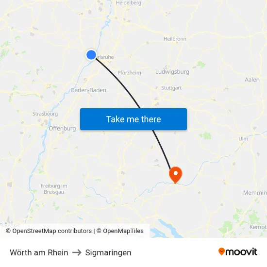 Wörth am Rhein to Sigmaringen map