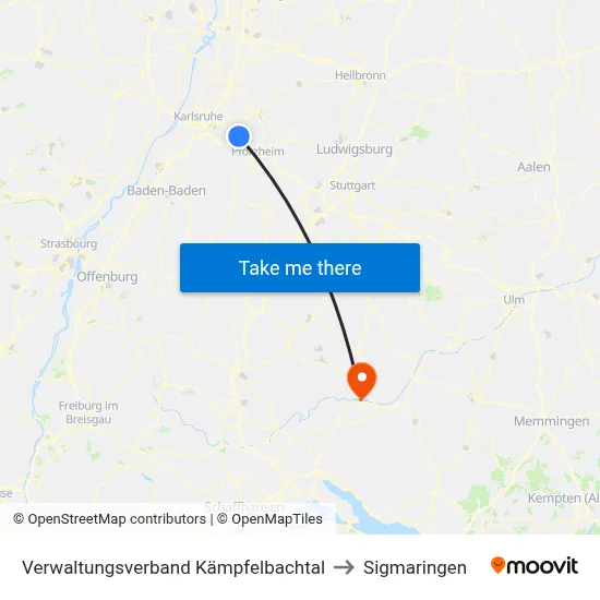 Verwaltungsverband Kämpfelbachtal to Sigmaringen map