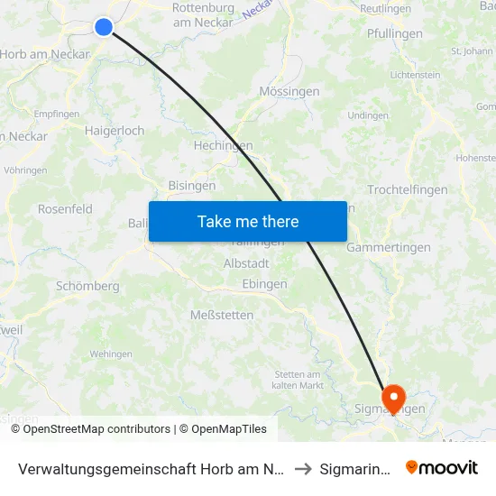 Verwaltungsgemeinschaft Horb am Neckar to Sigmaringen map