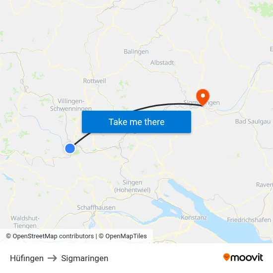 Hüfingen to Sigmaringen map