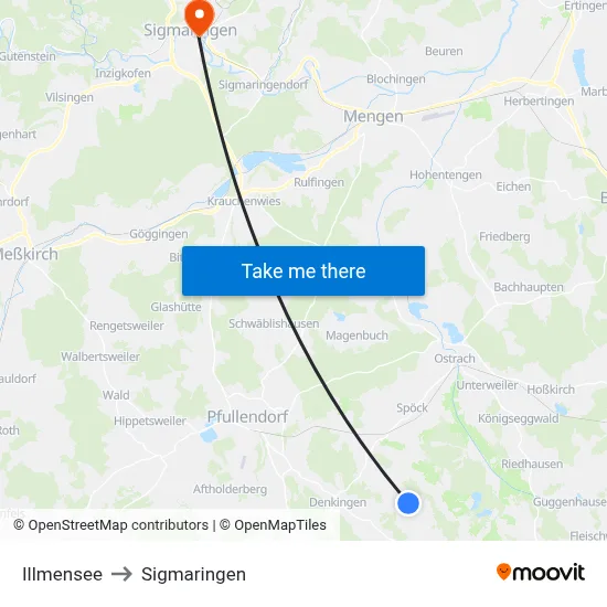 Illmensee to Sigmaringen map