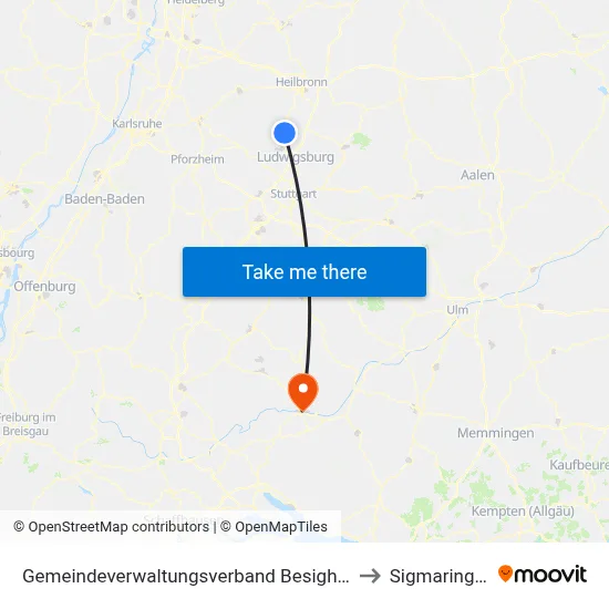 Gemeindeverwaltungsverband Besigheim to Sigmaringen map