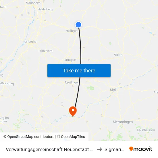 Verwaltungsgemeinschaft Neuenstadt am Kocher to Sigmaringen map