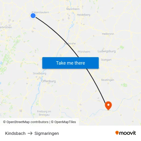 Kindsbach to Sigmaringen map