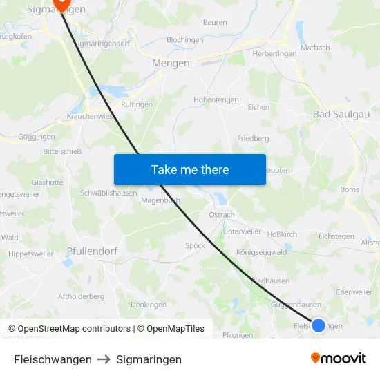 Fleischwangen to Sigmaringen map