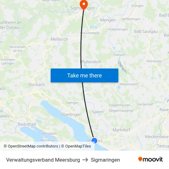 Verwaltungsverband Meersburg to Sigmaringen map