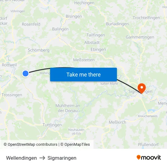 Wellendingen to Sigmaringen map